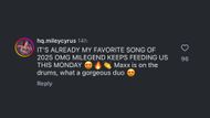 Fans react to Cyrus' new music track (Image via Instagram/@mileycyrus)